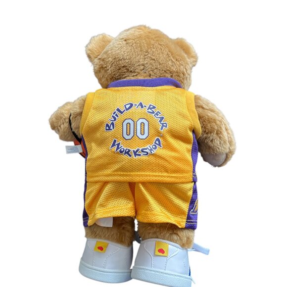BUILD-A-BEAR Cuddly Classic Brown Teddy Bear 14" LA Lakers Jersey & Basketball - Picture 3 of 7
